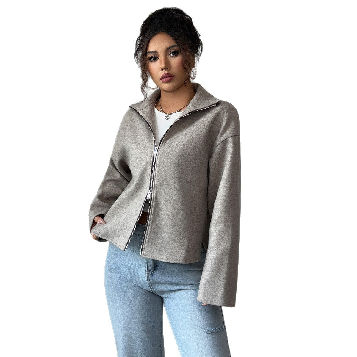 Solid Color Long Sleeve Jacket Coat Women's Clothing