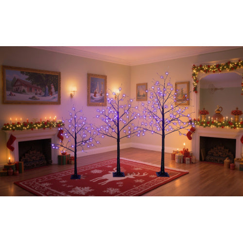 3 Pac Halloween Spooky Tree With Purple Lights, 4FT 5FT And 6FT, Lighted Black Tree For Halloween Decoration