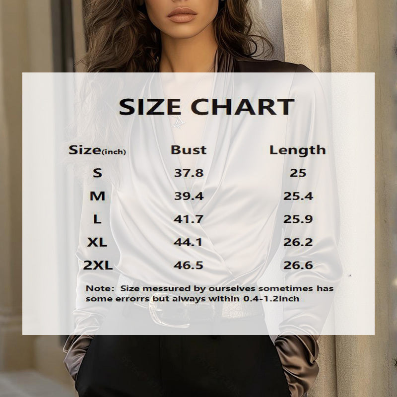 Women's Elegant Solid Color V-Neck Long Sleeve Blouse With Pleated Detail - Fashion Top For Spring&Fall
