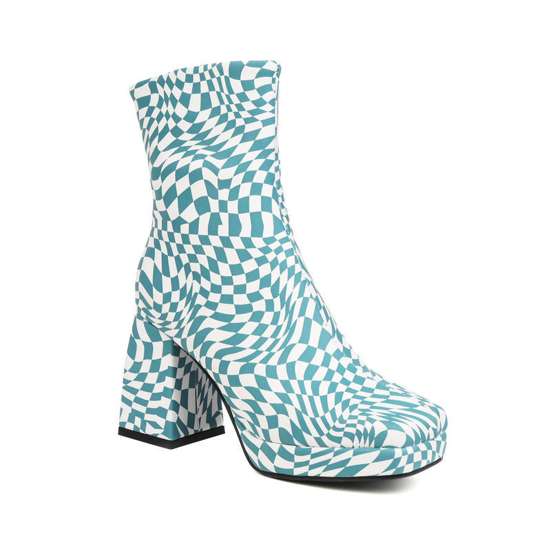 Square Toe Short Tube Women's Boots Printed Fabric