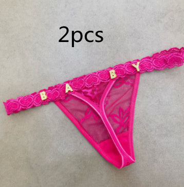 Women's Lace Transparent Rhinestone Letter Shorts