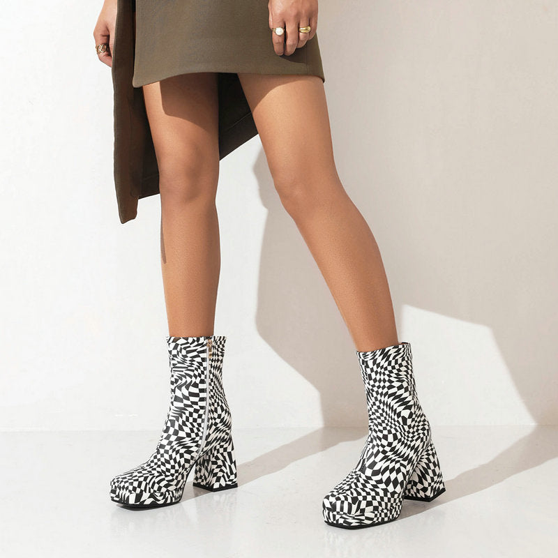 Square Toe Short Tube Women's Boots Printed Fabric