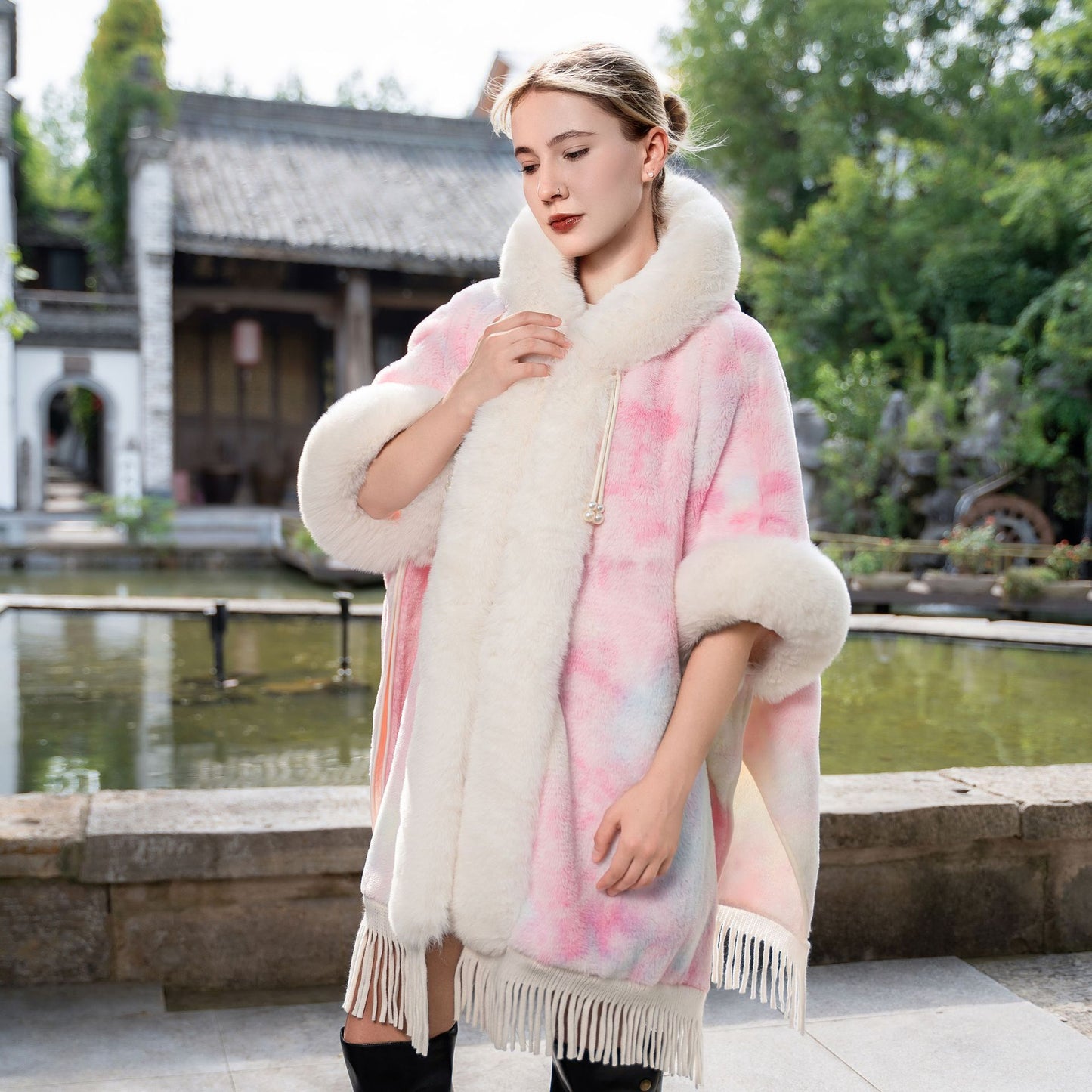 Tie-dyed Tassel Cape And Shawl Fashion National Style Warm All-matching Coat