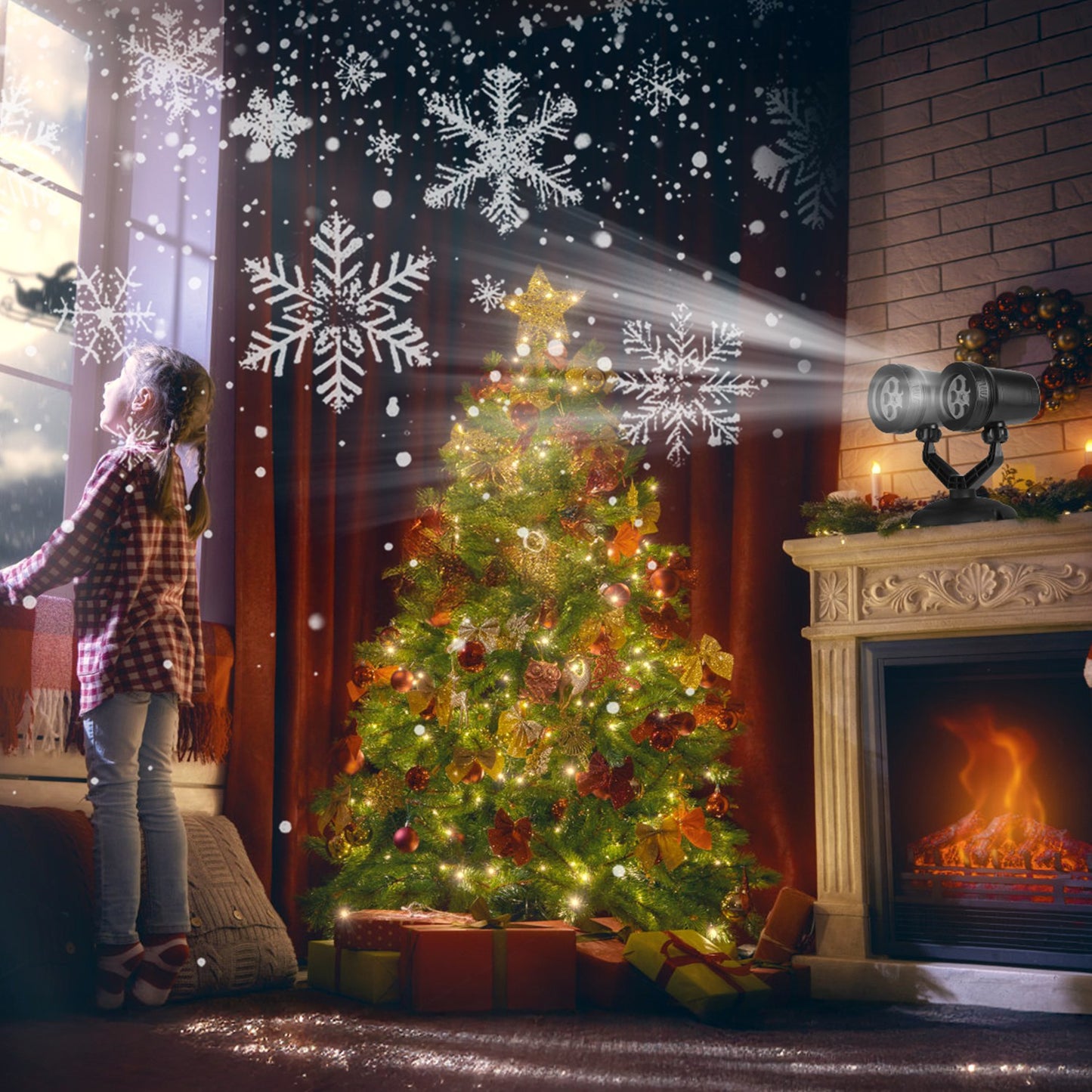 1Pc Christmas Snowflake Projector Light Dual Head LED Stake Light IP44 Waterproof Xmas Decoration For Holiday Indoor Outdoor Use Garden Patio Wall Decor