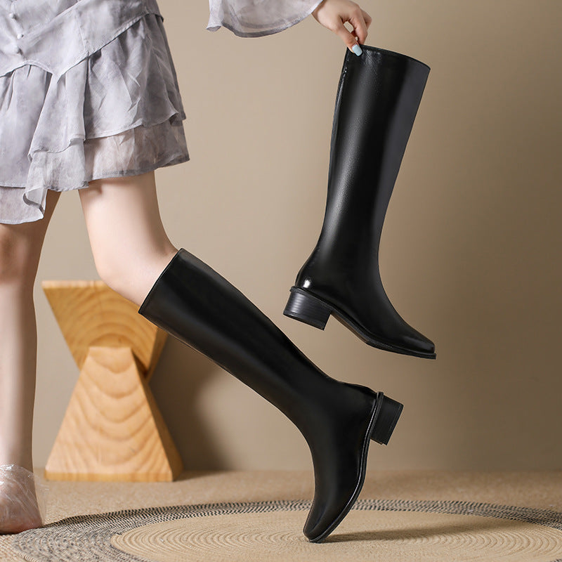 Square Toe Over-the-knee Stretch Chunky Heel Not Over The Knee Boots