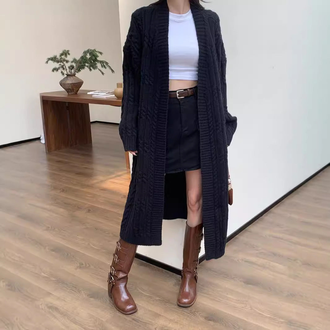 Women's Long Sweater Cardigan Thickened Twist Knitted Coat