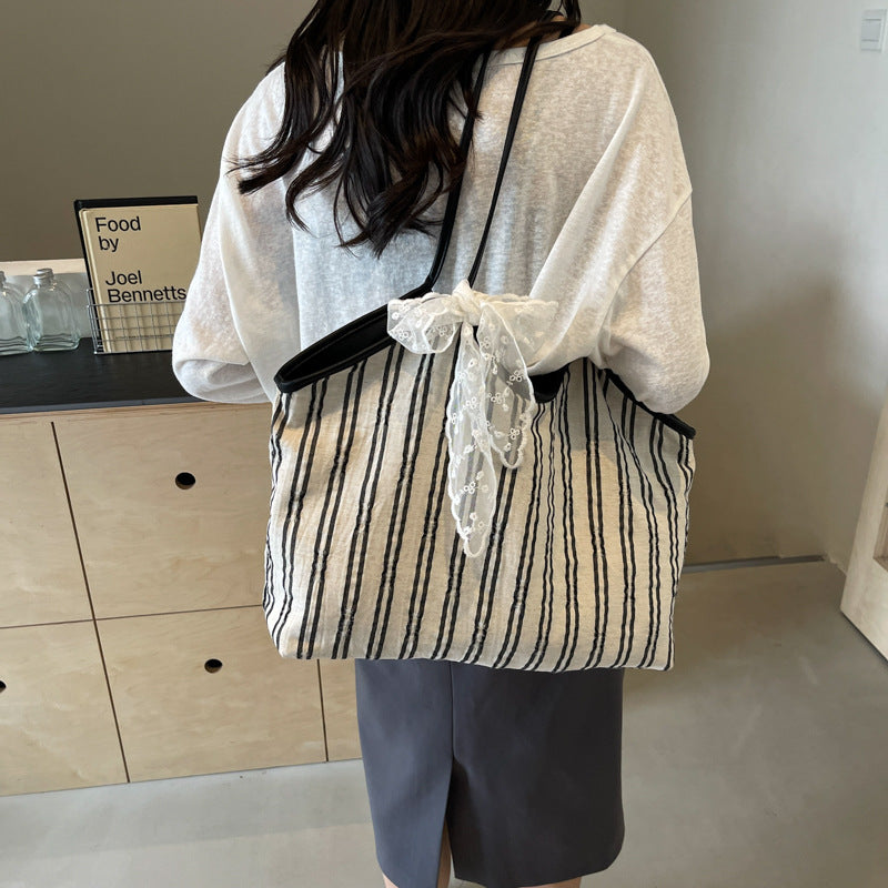 Striped Cloth Simple Korean Style Bucket Shoulder Messenger Bag