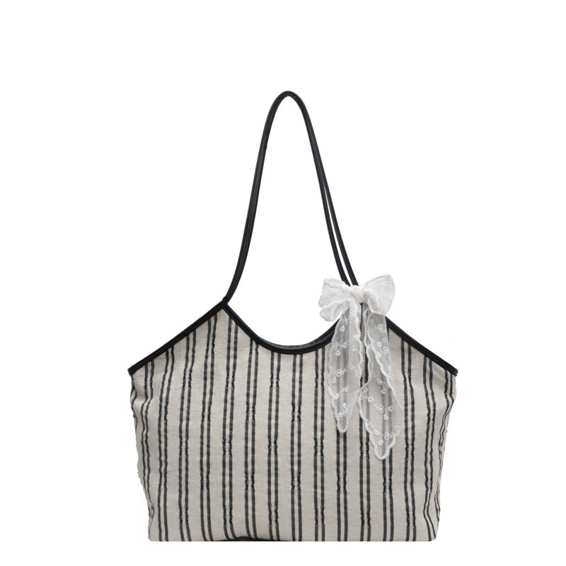 Striped Cloth Simple Korean Style Bucket Shoulder Messenger Bag