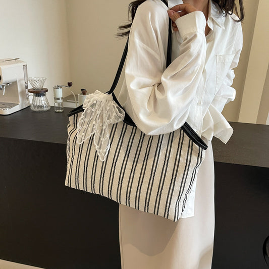 Striped Cloth Simple Korean Style Bucket Shoulder Messenger Bag