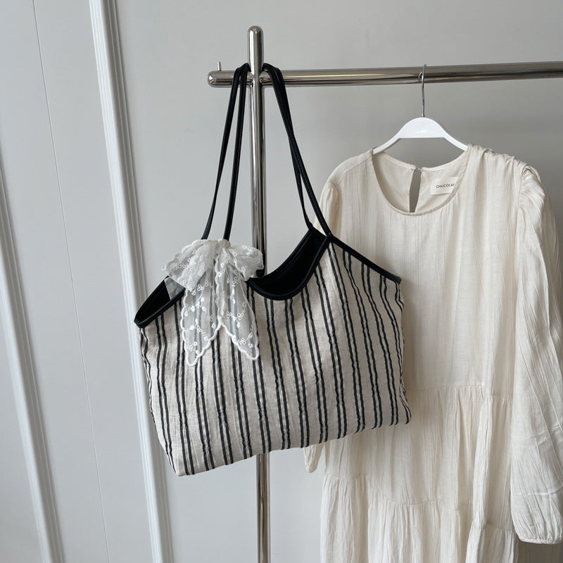 Striped Cloth Simple Korean Style Bucket Shoulder Messenger Bag