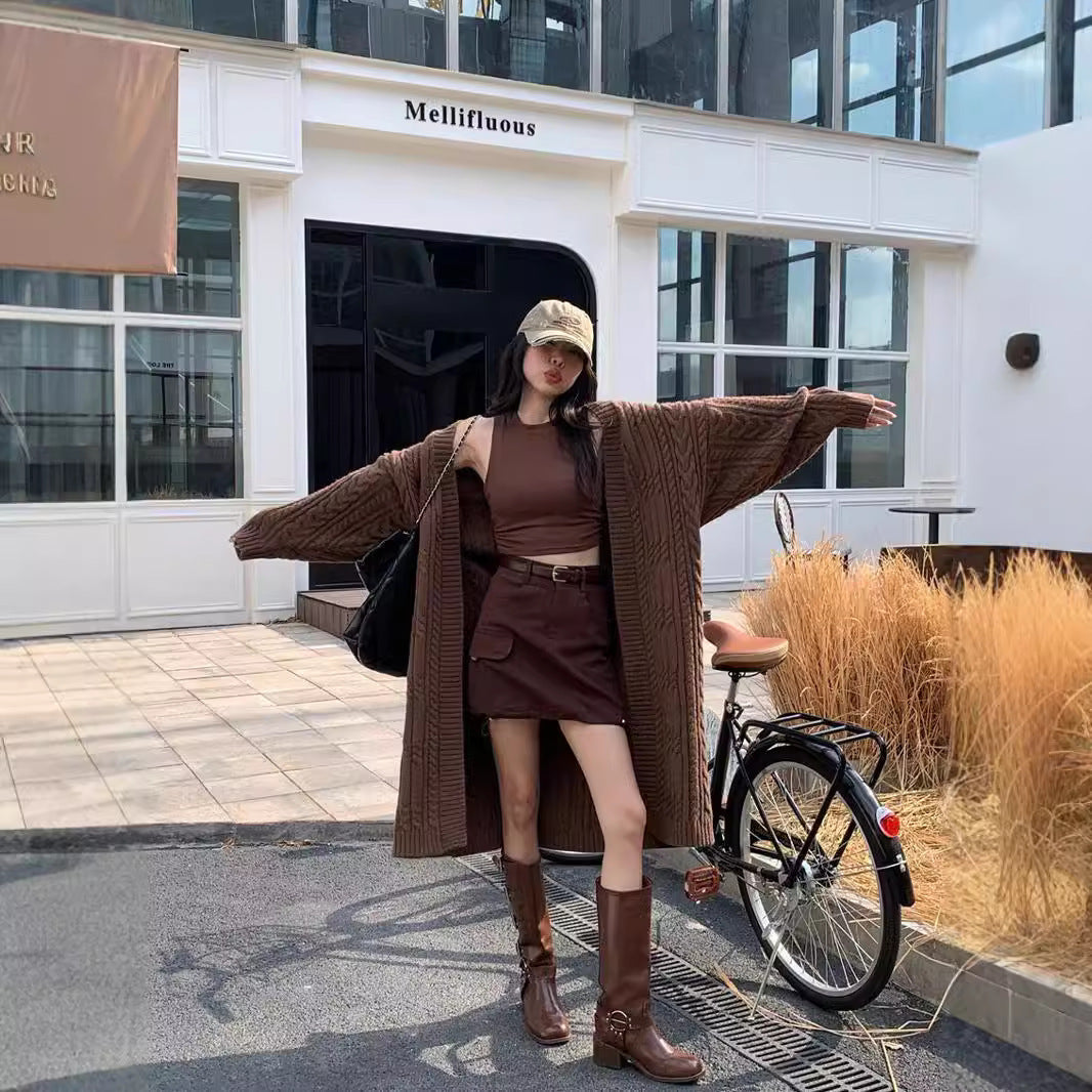 Women's Long Sweater Cardigan Thickened Twist Knitted Coat