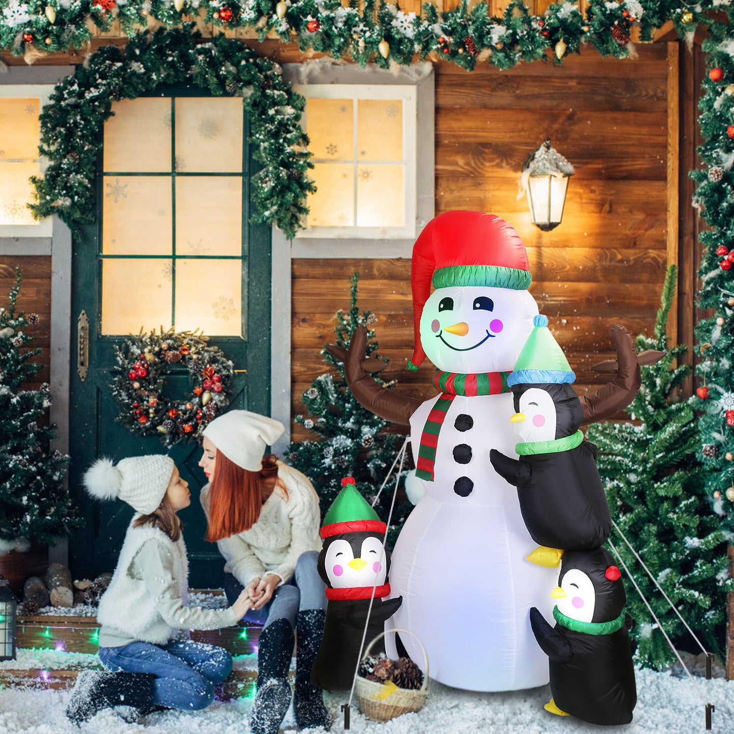 1Pc 5.9FT Christmas Inflatable Outdoor Decoration Snowman Penguin Blow Up Yard Decoration With LED Light Built-in Air Blower For Winter Holiday Xmas Garden
