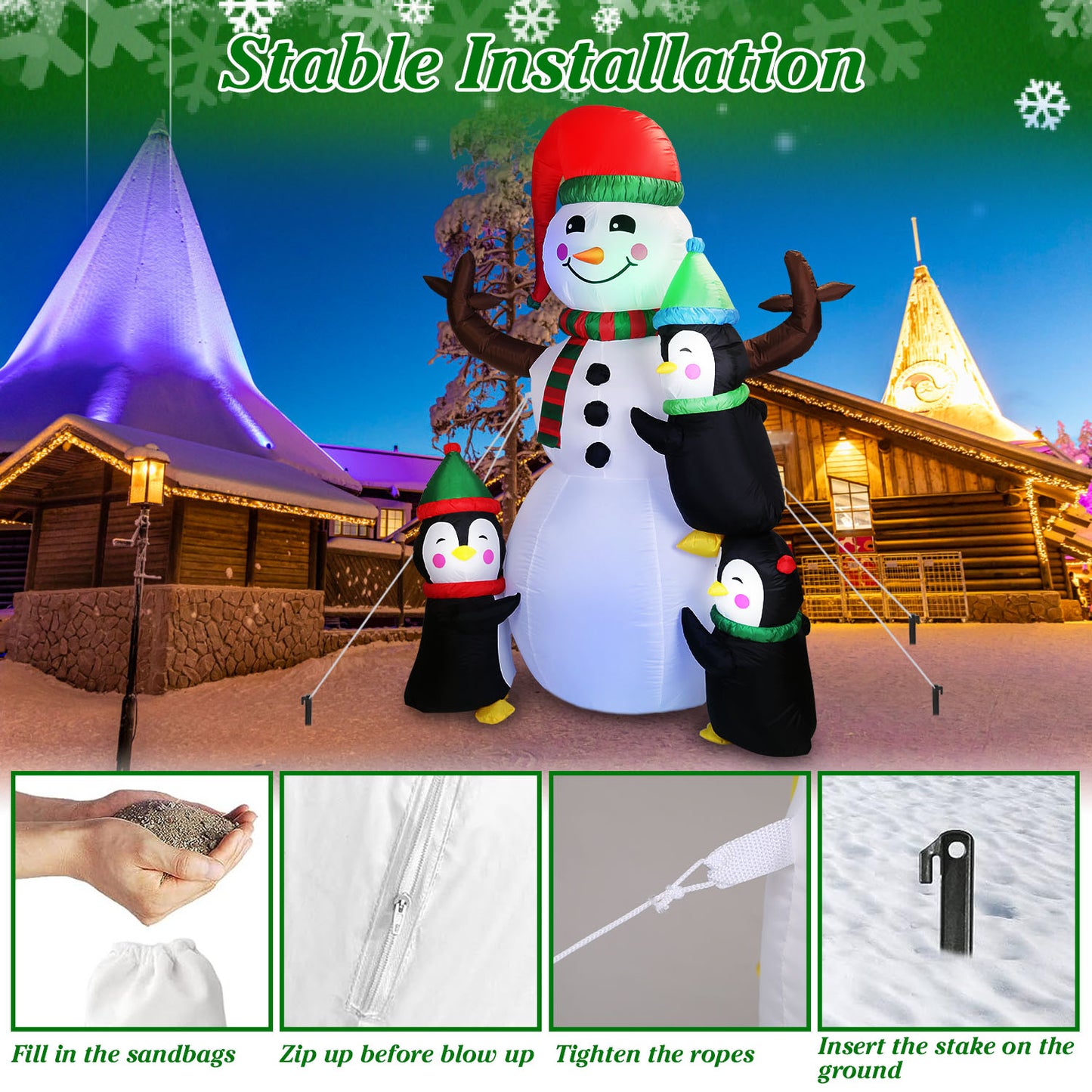 1Pc 5.9FT Christmas Inflatable Outdoor Decoration Snowman Penguin Blow Up Yard Decoration With LED Light Built-in Air Blower For Winter Holiday Xmas Garden
