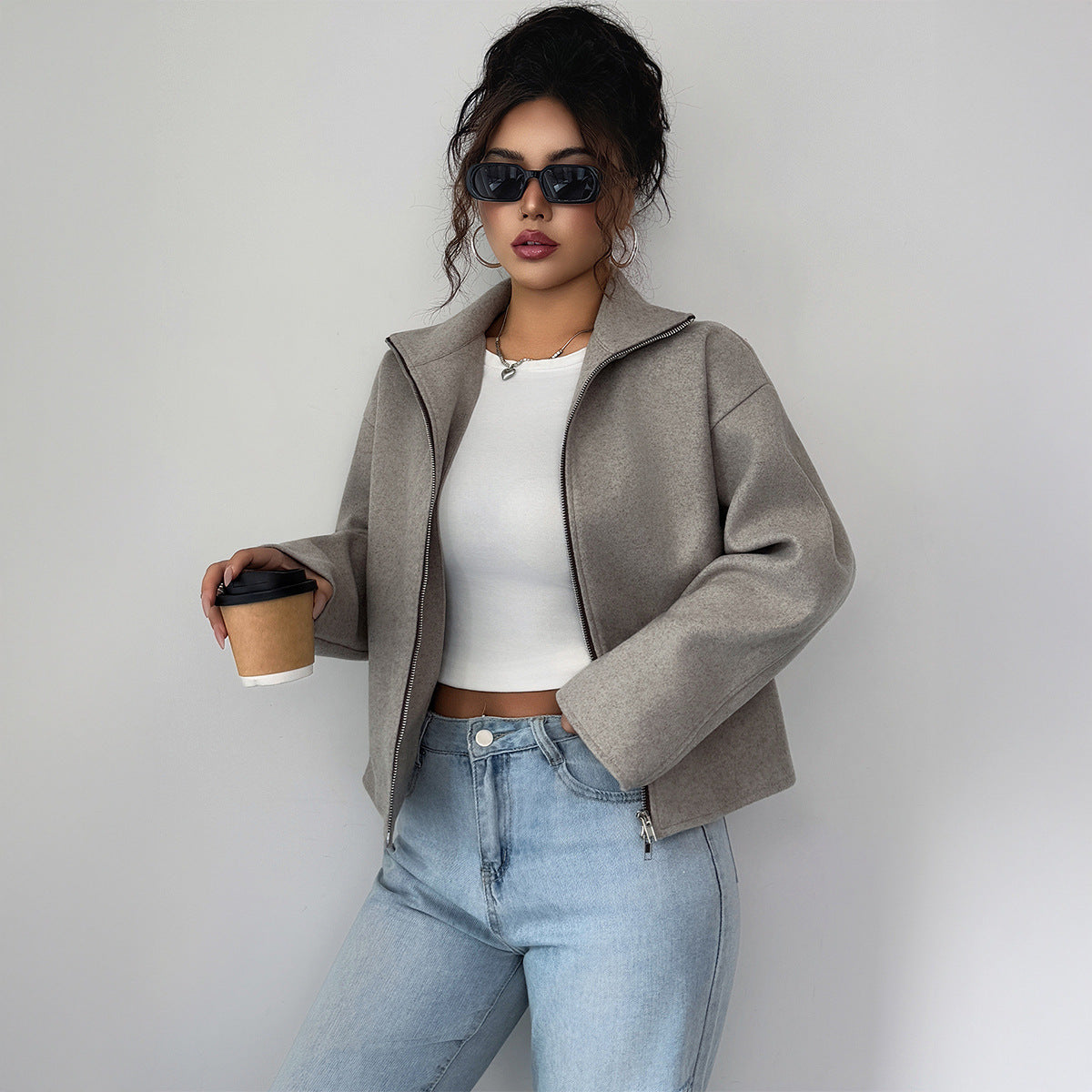 Solid Color Long Sleeve Jacket Coat Women's Clothing