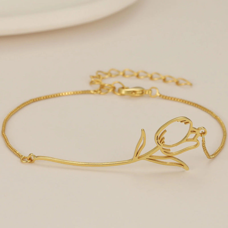 Titanium Steel Artistic Flower Pendant Birth Flower