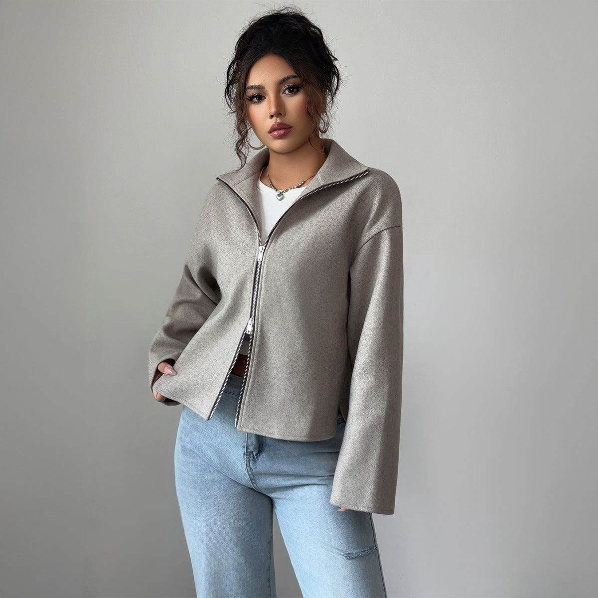 Solid Color Long Sleeve Jacket Coat Women's Clothing