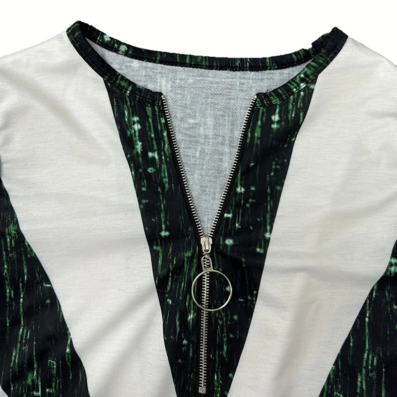 Women's Long Sleeve Shirts Zipper Color Block V Neck Tunic Tops Casual Blouse