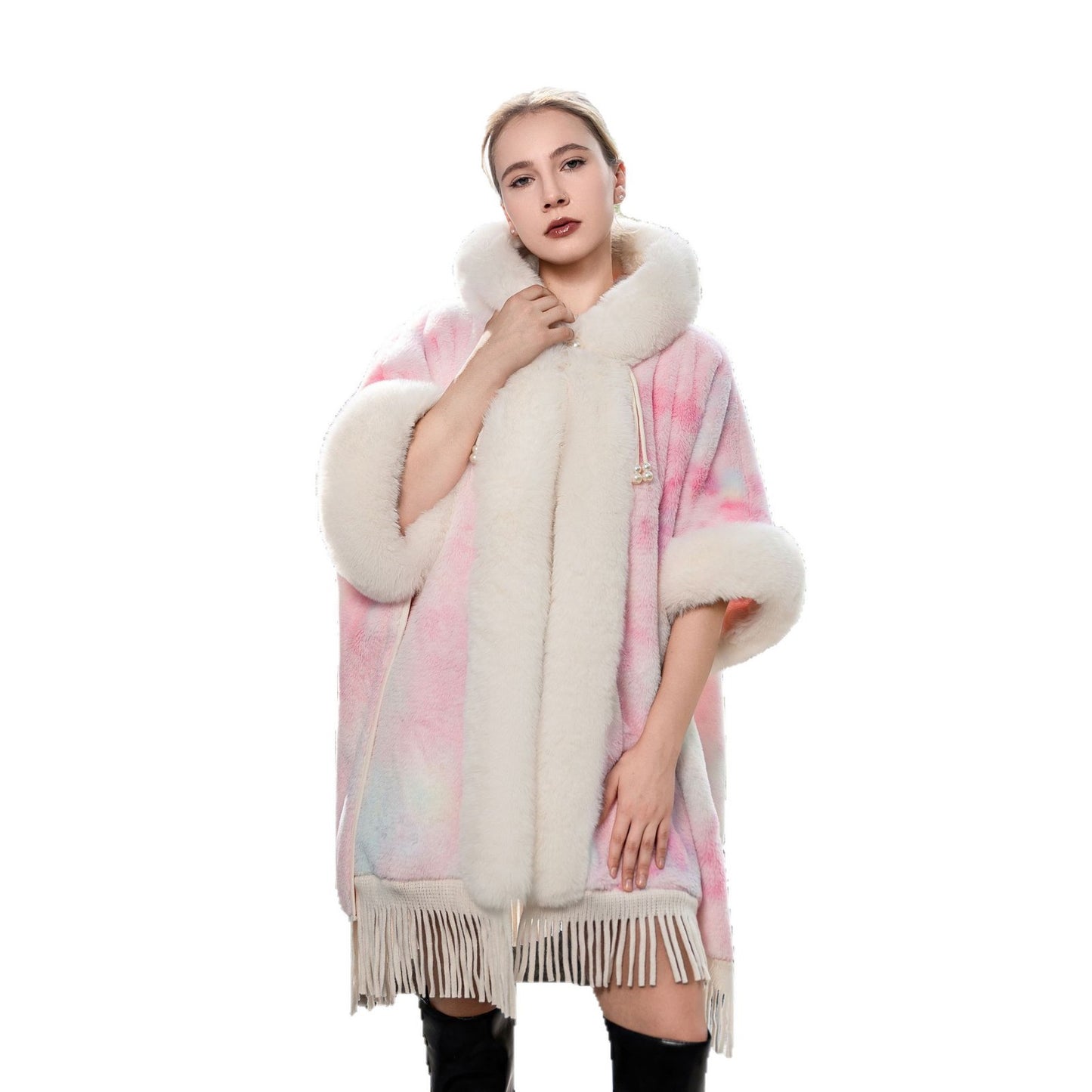 Tie-dyed Tassel Cape And Shawl Fashion National Style Warm All-matching Coat
